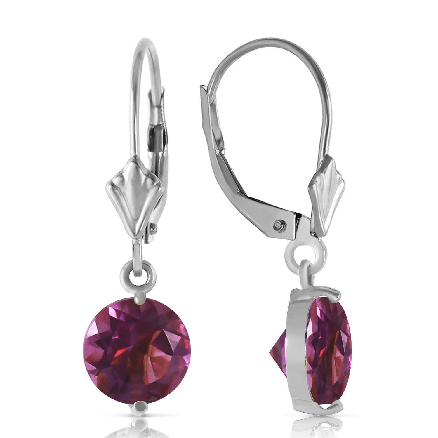 14k Solid Gold Leverback Earring With Amethysts White Gold 1045$
